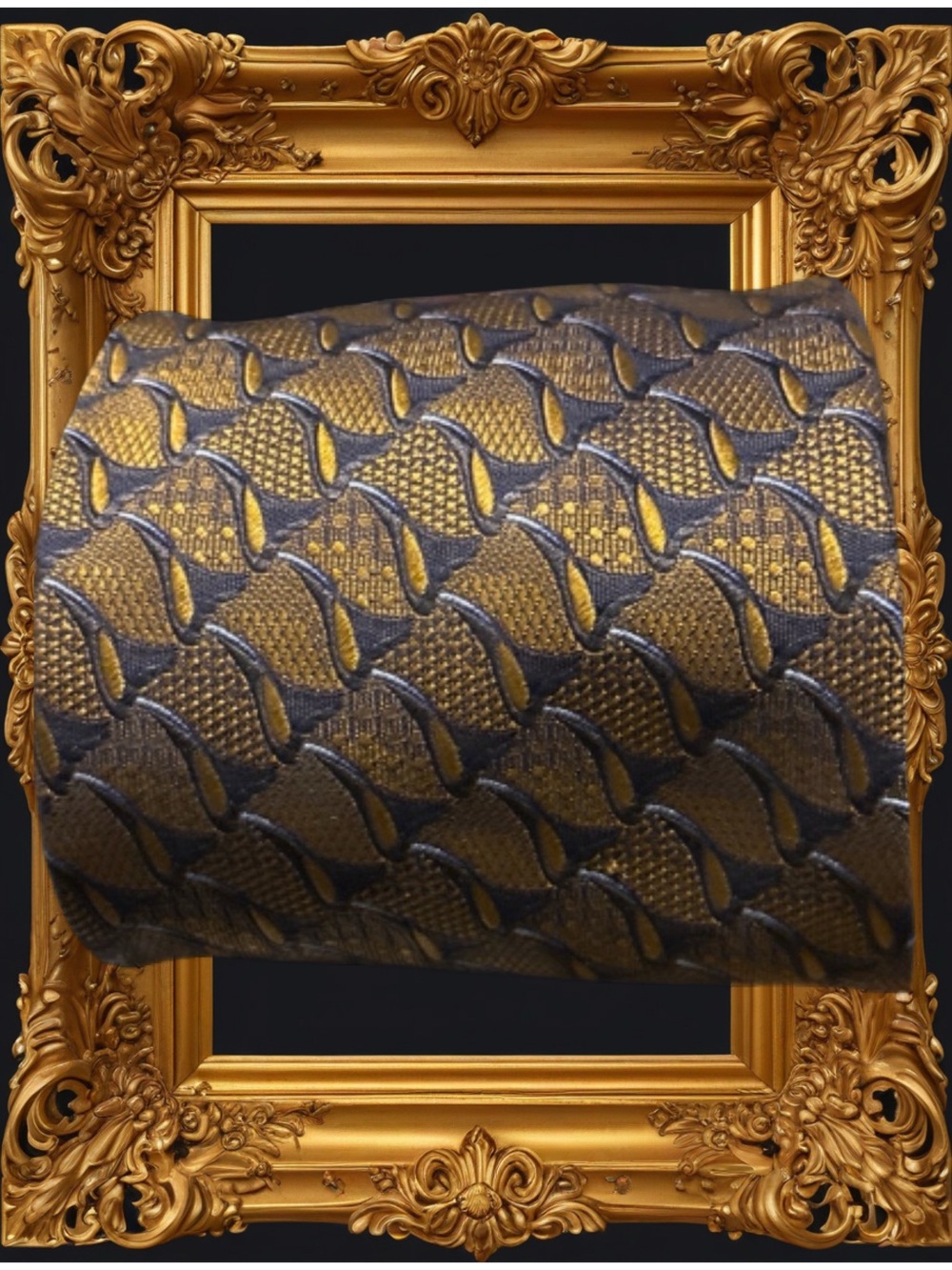 Koite Couture Gold and Black Patterned Silk Tie